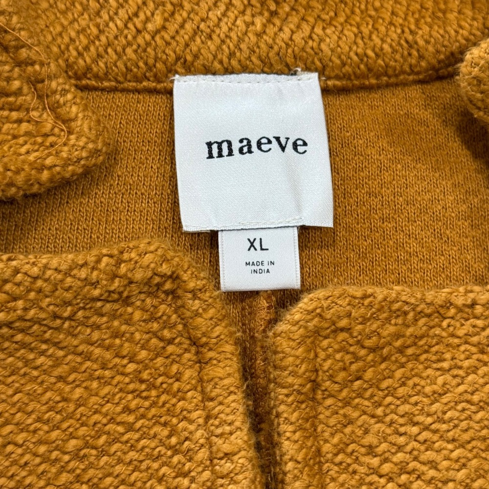 Maeve Anthropologie Mustard Yellow Cotton Textured Knit Blazer XL Fall Neutral - Picture 5 of 10